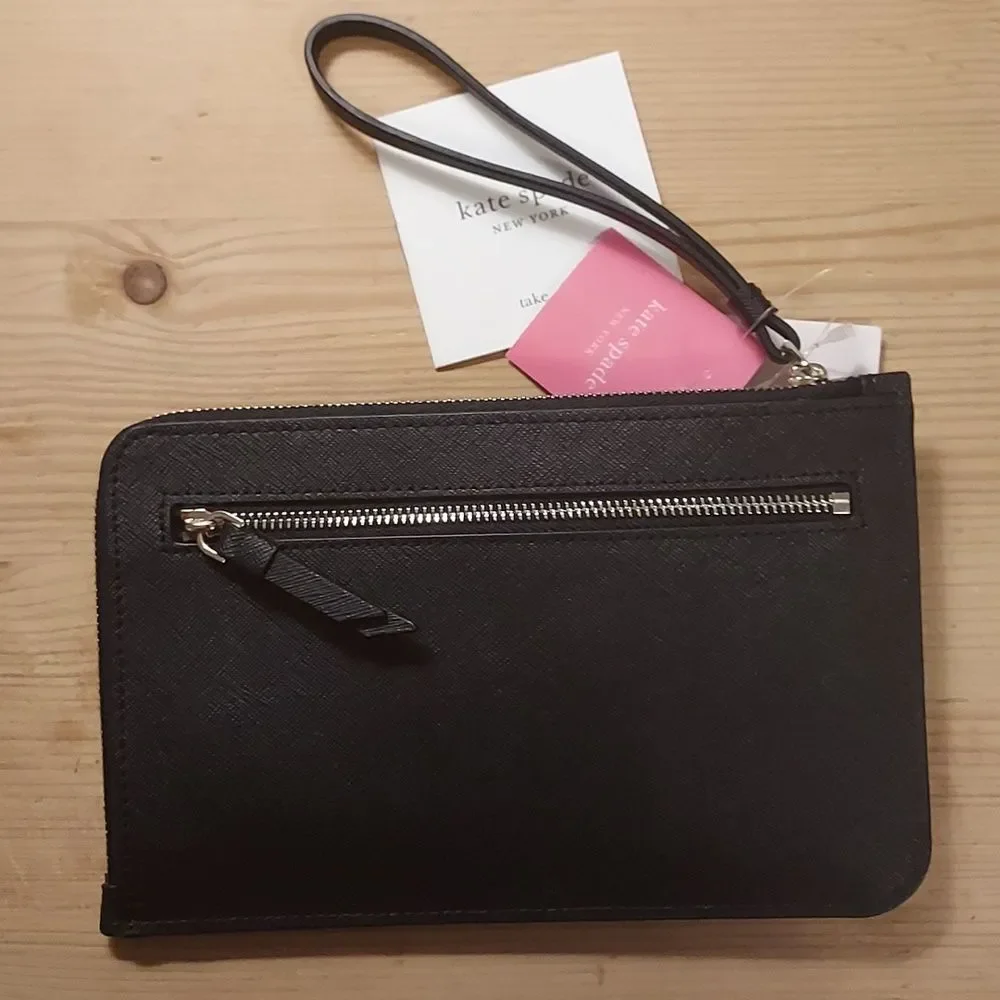 Kate Spade Black Wallet Medium Zip Wristlet Phone Wallet Cameron